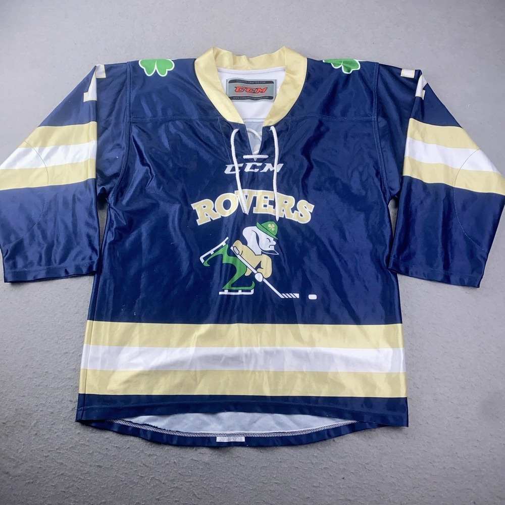 Vintage 90s CCM Notre Dame Club Hockey Jersey Irish Rovers Blue Youth XL Adult S